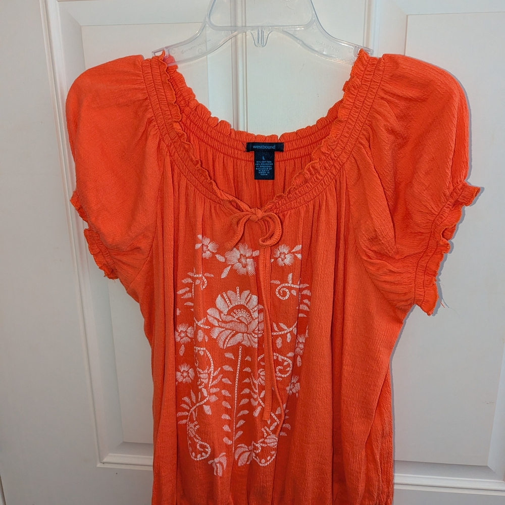 Orange Embroidered Women's Top